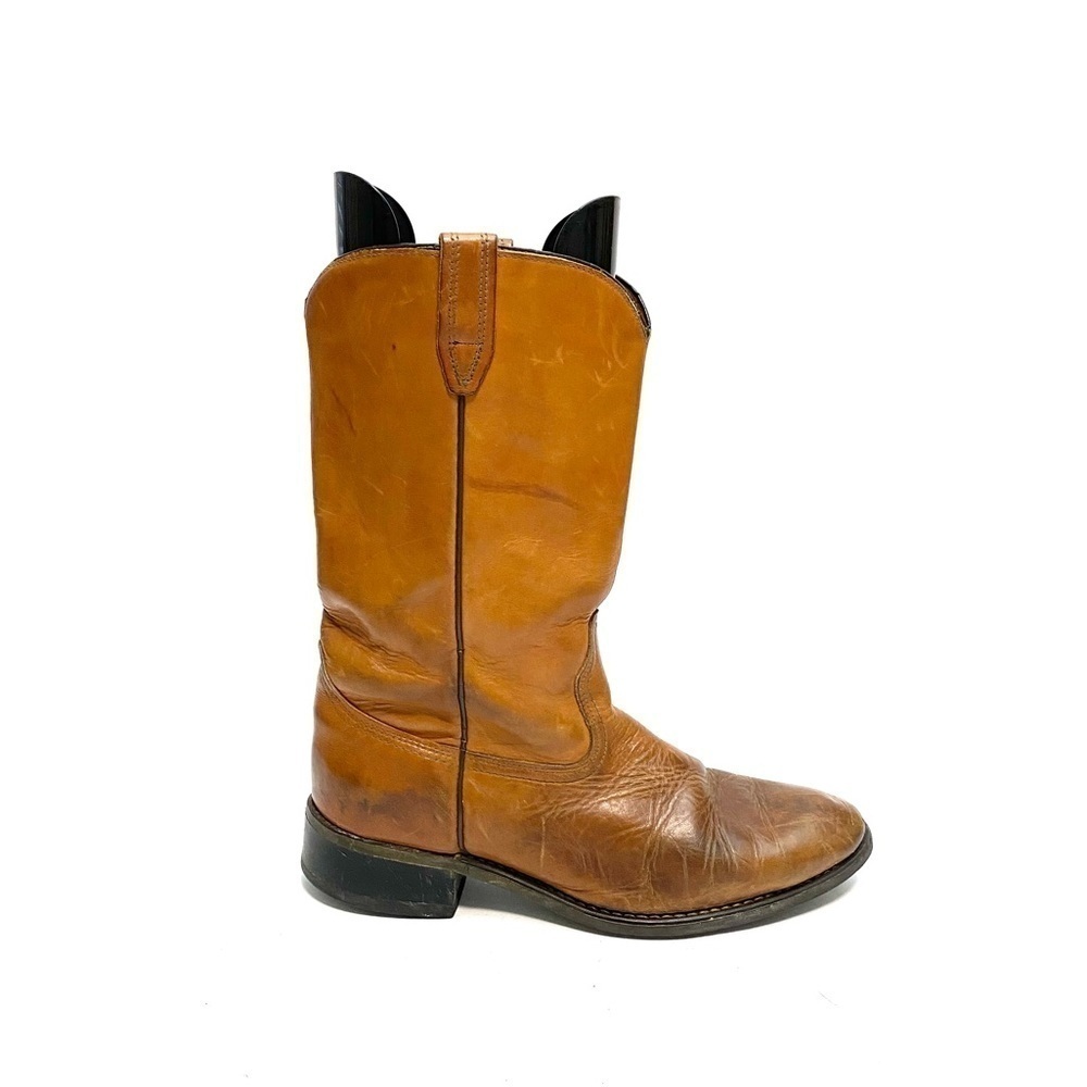 Vintage 1970s mens tan leather rugged cowboy work boots